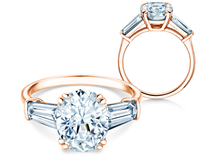 Verlovingsring Oval Tapered Baguette in 14K roségoud met diamanten 0,70ct G/SI