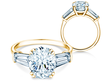 Verlovingsring Oval Tapered Baguette in geelgoud
