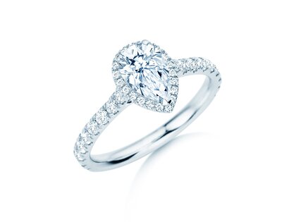 Verlovingsring Pear Halo Pavé in 9K witgoud met Lab-grown diamanten 0,58ct E/VS