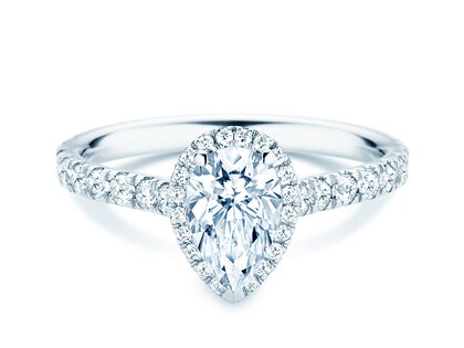 Verlovingsring Pear Halo Pavé in 9K witgoud met Lab-grown diamanten 0,58ct E/VS