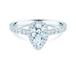 Verlovingsring Pear Halo Pavé in 9K witgoud met Lab-grown diamanten 0,58ct E/VS