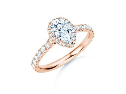 Verlovingsring Pear Halo Pavé in 9K roségoud met diamanten 1,46ct G/SI
