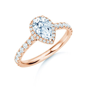 Verlovingsring Pear Halo Pavé in 9K roségoud met diamanten 1,46ct G/SI