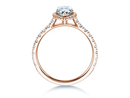 Verlovingsring Pear Halo Pavé in 9K roségoud met diamanten 1,46ct G/SI