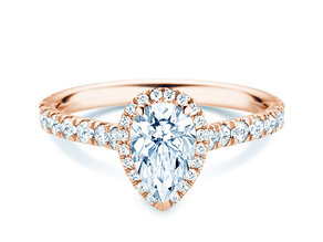 Verlovingsring Pear Halo Pavé in 9K roségoud met diamanten 1,46ct G/SI