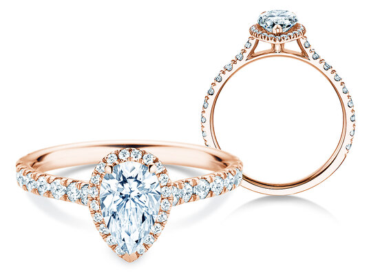 Verlovingsring Pear Halo Pavé in 9K roségoud met diamanten 1,46ct G/SI