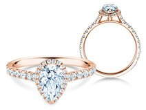 Verlovingsring Pear Halo Pavé in 9K roségoud met diamanten 0,58ct G/SI