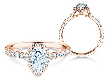 Verlovingsring Pear Halo Pavé in 9K roségoud met diamanten 0,58ct G/SI