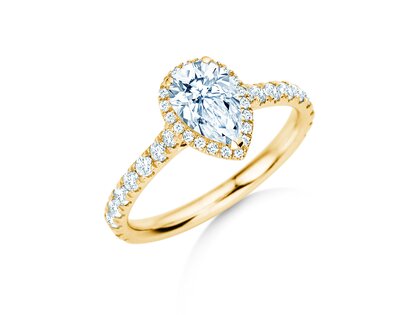 Verlovingsring Pear Halo Pavé in 9K geelgoud met Lab-grown diamanten 0,58ct E/VS