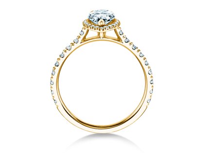 Verlovingsring Pear Halo Pavé in 9K geelgoud met Lab-grown diamanten 0,58ct E/VS