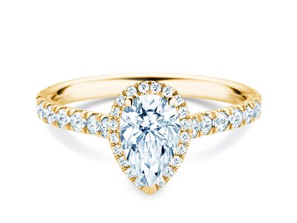 Verlovingsring Pear Halo Pavé in 9K geelgoud met Lab-grown diamanten 0,58ct E/VS