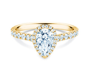 Verlovingsring Pear Halo Pavé in 9K geelgoud met Lab-grown diamanten 0,58ct E/VS