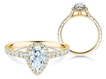 Verlovingsring Pear Halo Pavé in 9K geelgoud met Lab-grown diamanten 0,58ct E/VS