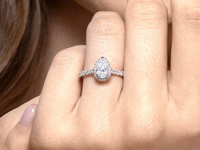 Verlovingsring Pear Halo Pavé in 9K geelgoud met diamanten 0,58ct G/SI