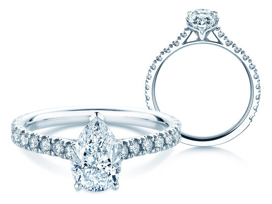 Verlovingsring Pear Pavé in 14K witgoud met diamanten 0,81ct G/SI