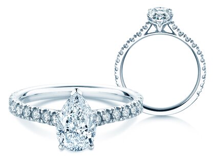 Verlovingsring Pear Pavé in 14K witgoud met diamanten 0,81ct G/SI