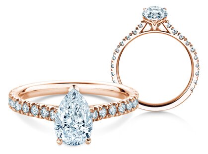 Verlovingsring Pear Pavé in 9K roségoud met diamanten 0,81ct G/SI
