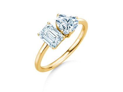 Verlovingsring Toi et Moi Emerald & Heart  in 9K geelgoud met Lab-grown diamanten 0,40ct E/VS