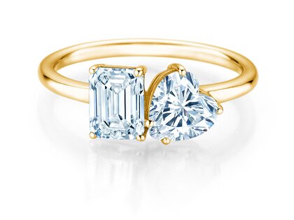 Verlovingsring Toi et Moi Emerald & Heart  in 9K geelgoud met Lab-grown diamanten 0,40ct E/VS