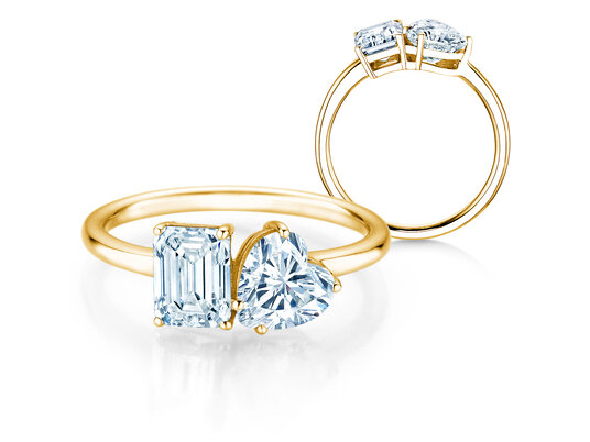 Verlovingsring Toi et Moi Emerald & Heart  in 9K geelgoud met Lab-grown diamanten 0,40ct E/VS