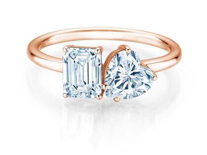Verlovingsring Toi et Moi Emerald & Heart  in 9K roségoud met Lab-grown diamanten 1,20ct E/VS