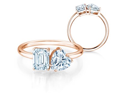 Verlovingsring Toi et Moi Emerald & Heart  in 18K roségoud met Lab-grown diamanten 0,40ct