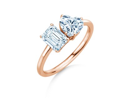 Verlovingsring Toi et Moi Emerald & Heart  in 9K roségoud met Lab-grown diamanten 1,20ct E/VS