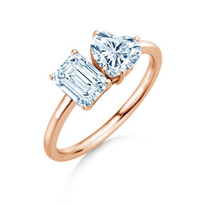 Verlovingsring Toi et Moi Emerald & Heart  in 9K roségoud met Lab-grown diamanten 1,20ct E/VS