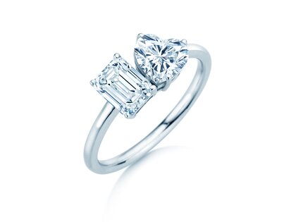 Verlovingsring Toi et Moi Emerald & Heart  in 14K witgoud met Lab-grown diamanten 0,40ct E/VS