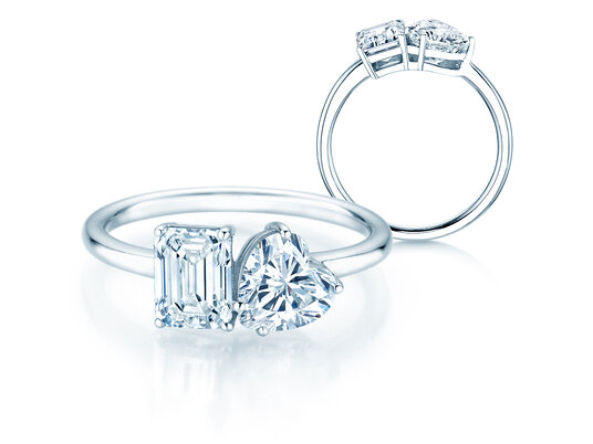 Verlovingsring Toi et Moi Emerald & Heart Lab-grown diamant