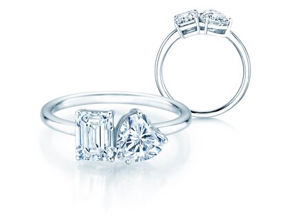 Verlovingsring Toi et Moi Emerald & Heart  in 14K witgoud met Lab-grown diamanten 0,40ct E/VS