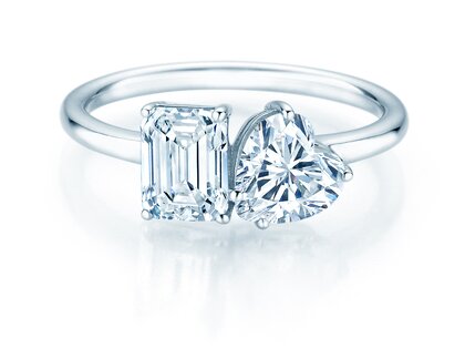 Verlovingsring Toi et Moi Emerald & Heart  in 14K witgoud met Lab-grown diamanten 0,40ct E/VS