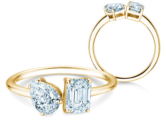 Verlovingsring Toi et Moi Pear & Emerald in 9K geelgoud met Lab-grown diamanten 0,30ct E/VS