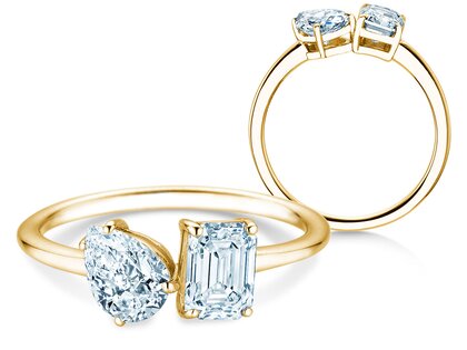 Verlovingsring Toi et Moi Pear & Emerald in 9K geelgoud met Lab-grown diamanten 0,30ct E/VS