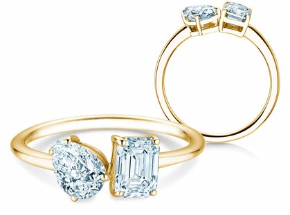 Verlovingsring Toi et Moi Pear & Emerald in 14K geelgoud