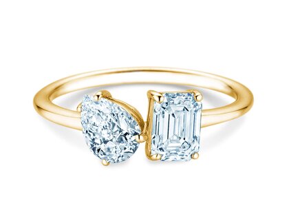 Verlovingsring Toi et Moi Pear & Emerald in 9K geelgoud met Lab-grown diamanten 0,30ct E/VS