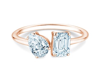 Verlovingsring Toi et Moi Pear & Emerald in 9K roségoud met Lab-grown diamanten 0,30ct E/VS