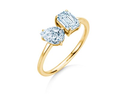 Verlovingsring Toi et Moi Pear & Emerald in 9K geelgoud met Lab-grown diamanten 0,30ct E/VS