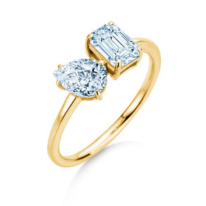 Verlovingsring Toi et Moi Pear & Emerald in 9K geelgoud met Lab-grown diamanten 0,30ct E/VS