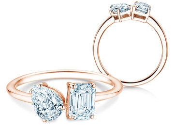 Verlovingsring Toi et Moi Pear & Emerald Lab-grown diamant