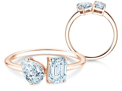 Verlovingsring Toi et Moi Pear & Emerald in 9K roségoud met Lab-grown diamanten 0,30ct E/VS