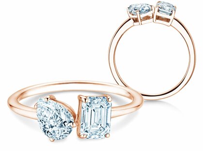 Verlovingsring Toi et Moi Pear & Emerald in 18K roségoud met Lab-grown diamanten 0,30ct