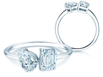 Verlovingsring Toi et Moi Pear & Emerald Lab-grown diamant