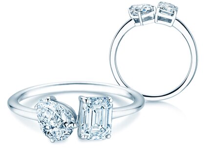 Verlovingsring Toi et Moi Pear & Emerald in 9K witgoud met Lab-grown diamanten 0,30ct E/VS