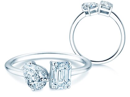 Verlovingsring Toi et Moi Pear & Emerald Lab-grown diamant