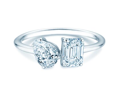 Verlovingsring Toi et Moi Pear & Emerald in 9K witgoud met Lab-grown diamanten 0,30ct E/VS