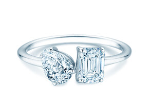 Verlovingsring Toi et Moi Pear & Emerald in 9K witgoud met Lab-grown diamanten 0,30ct E/VS