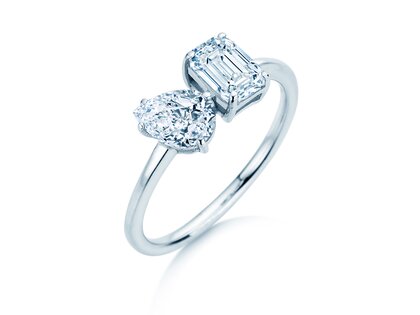Verlovingsring Toi et Moi Pear & Emerald in 9K witgoud met Lab-grown diamanten 0,30ct E/VS
