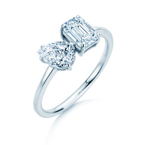 Verlovingsring Toi et Moi Pear & Emerald in 9K witgoud met Lab-grown diamanten 0,30ct E/VS