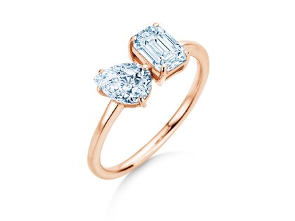Verlovingsring Toi et Moi Pear & Emerald in 9K roségoud met Lab-grown diamanten 0,30ct E/VS